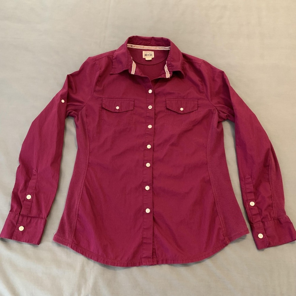 Converse One Star Shirt Womens Large Purple Button Front Long Sleeve Stretch Top